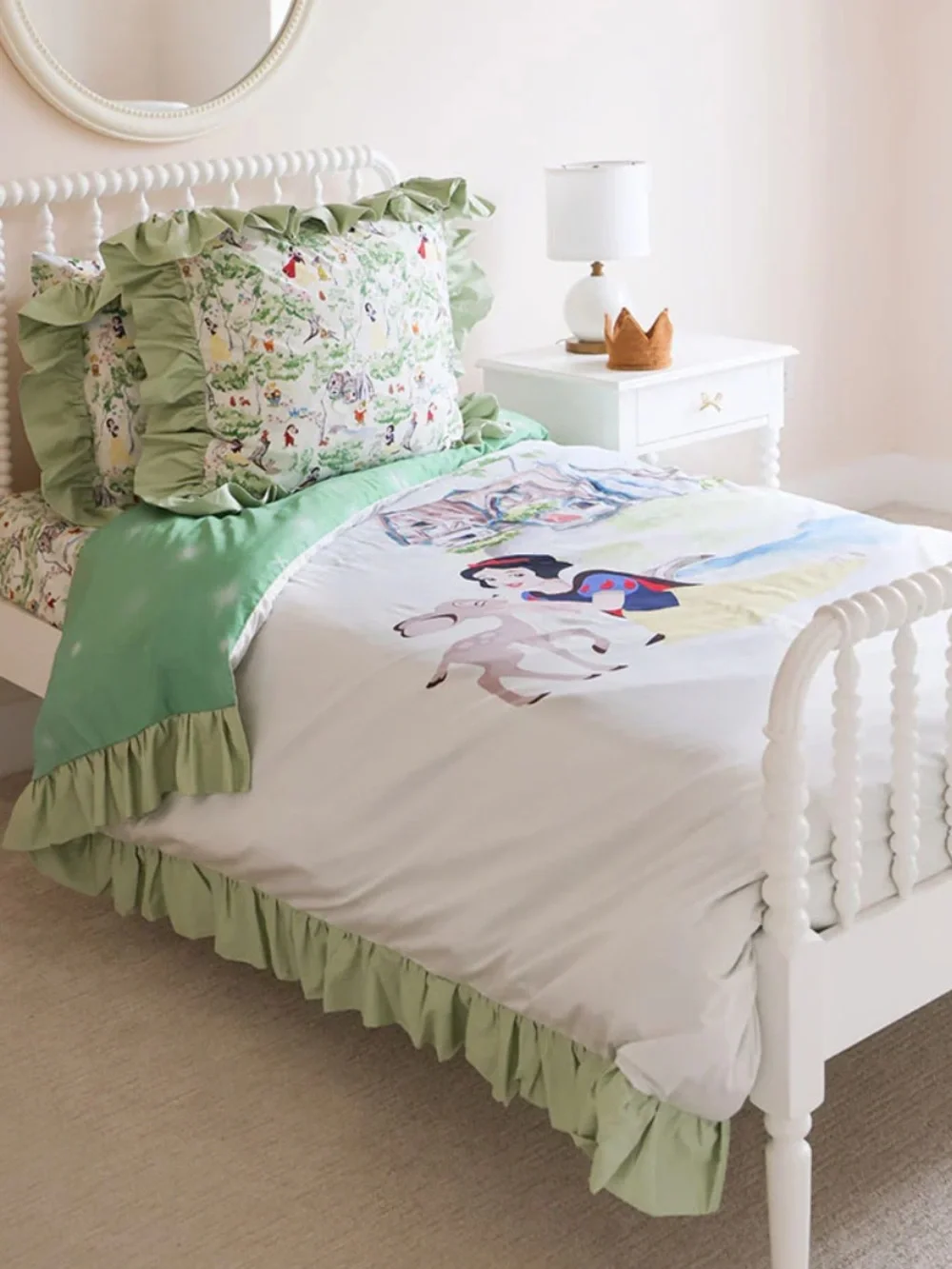 Posh Peanut Disney Princess Snow White Reversible Ruffled Duvet Cover in Green -